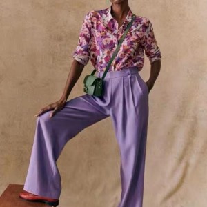 Nuevo elegante patrón moderno moderno de seda fluida de seda y algodón Camisa delgada de manga larga