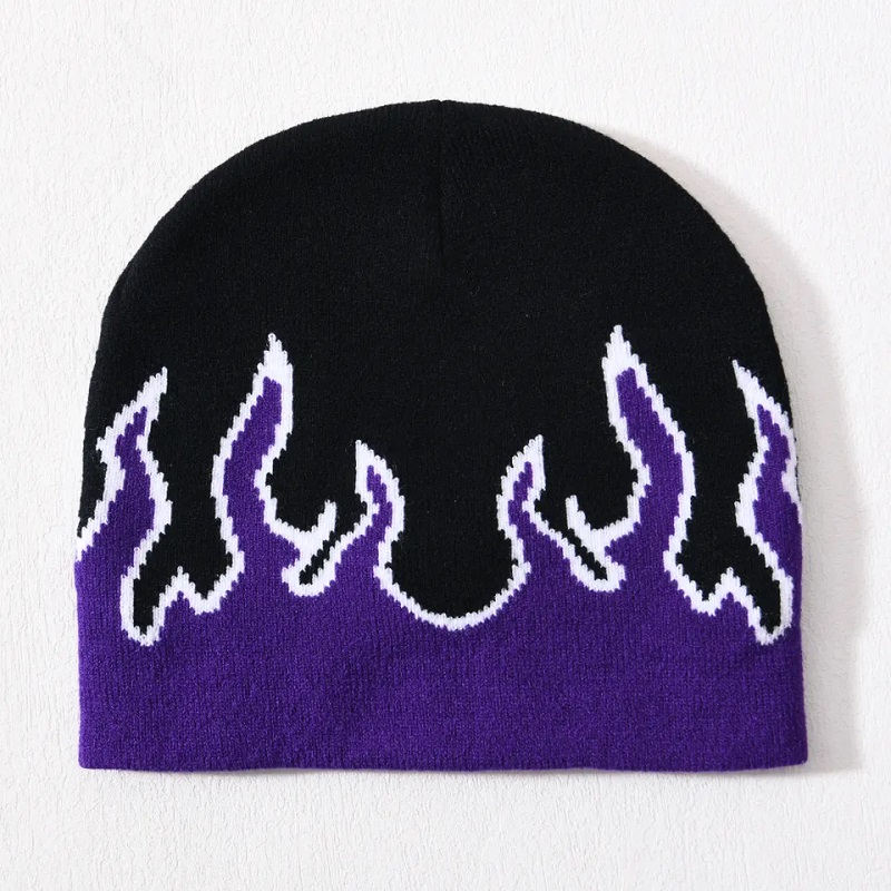 Satráneo de calavera al por mayor Satrina acrílica Hip Hop esposada en todo el diseño de impresión Logotipo personalizado Unisex Winter Jacquard Flame Geanie