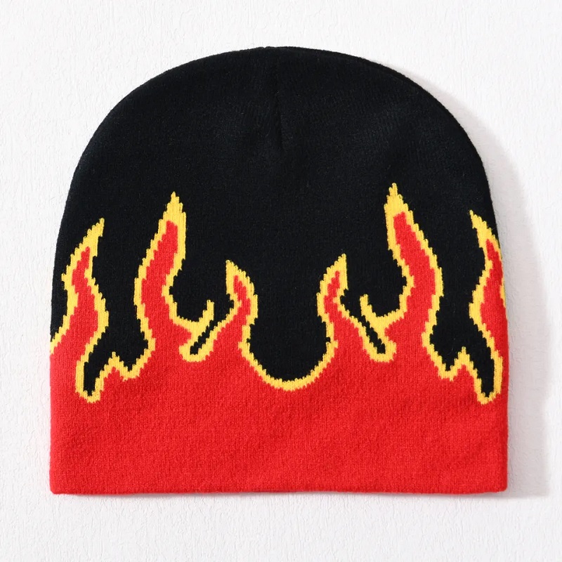 Satráneo de calavera al por mayor Satrina acrílica Hip Hop esposada en todo el diseño de impresión Logotipo personalizado Unisex Winter Jacquard Flame Geanie
