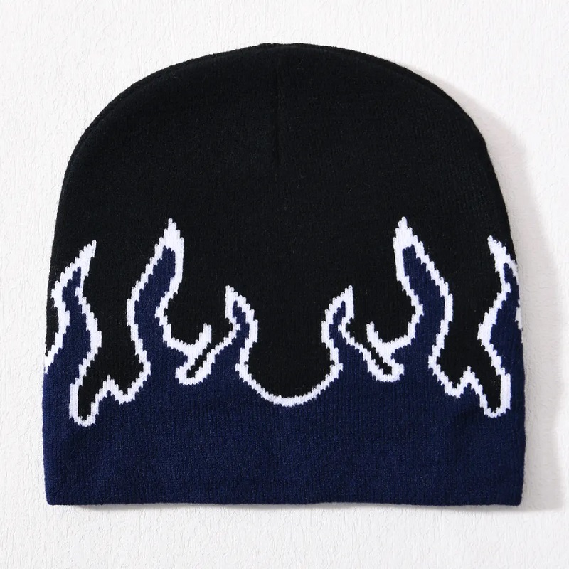 Satráneo de calavera al por mayor Satrina acrílica Hip Hop esposada en todo el diseño de impresión Logotipo personalizado Unisex Winter Jacquard Flame Geanie