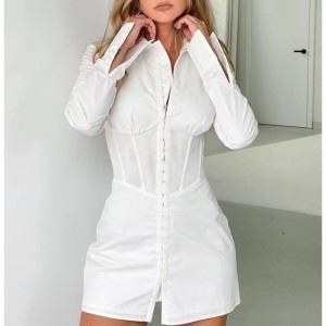 Vestido de manga larga de la cintura de moda europea y americana