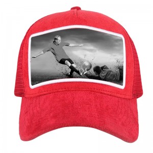 Mala de alta calidad Mesh Velvet Trucker Cap 5 Paneles Paneles personalizados Patch Bordery Black Velvet Trucker Sombrero