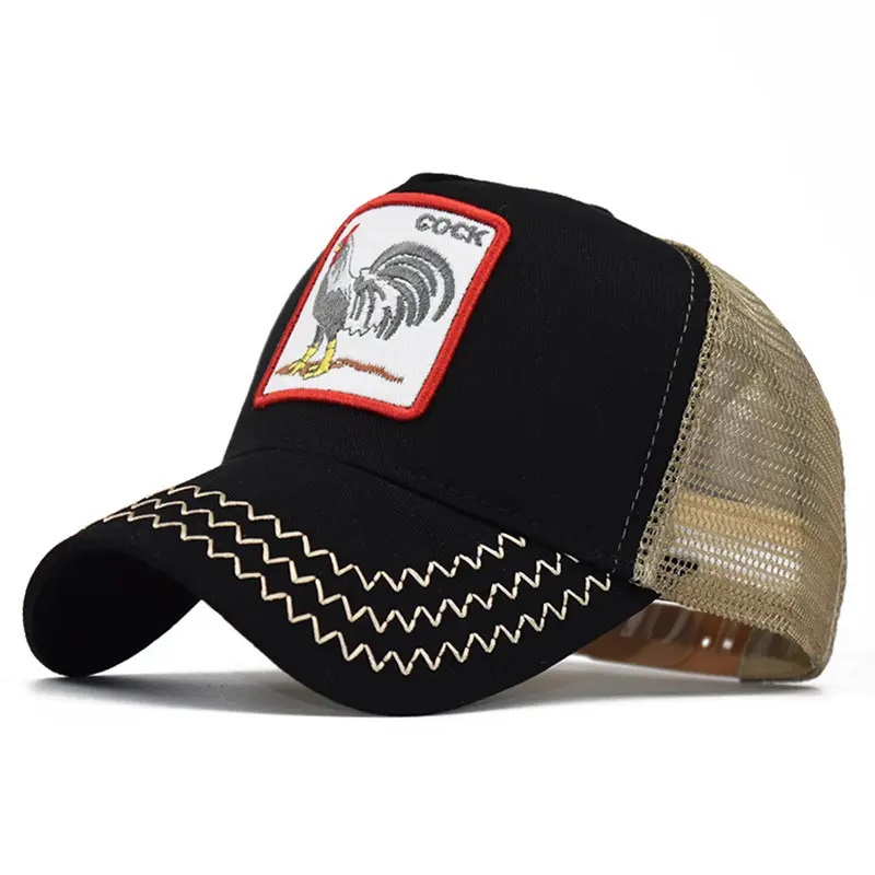 Fashion al por mayor 5 panel de dibujos animados deportivos de bordado malla gorros gorall gorro para hombres animales camioneros