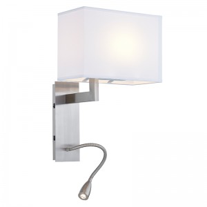 Hospitality Hotel Wall Donce con acabado deníquel cepillado y sombra de tela rectangular en la habitación típica del hotel