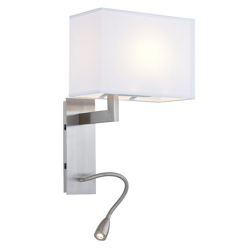 Hospitality Hotel Wall Donce con acabado deníquel cepillado y sombra de tela rectangular en la habitación típica del hotel