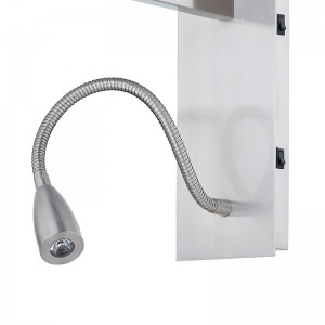 Lámpara de pared manual del hotel de hospitalidad con acabado deníquel cepillado y sombra de tela rectangular en la habitación típica del hotel