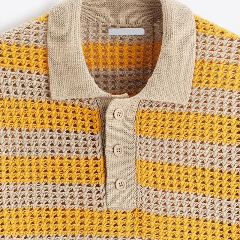Camisa de suéter de polo de punto de manga corta de primavera de primavera al por mayor para hombres