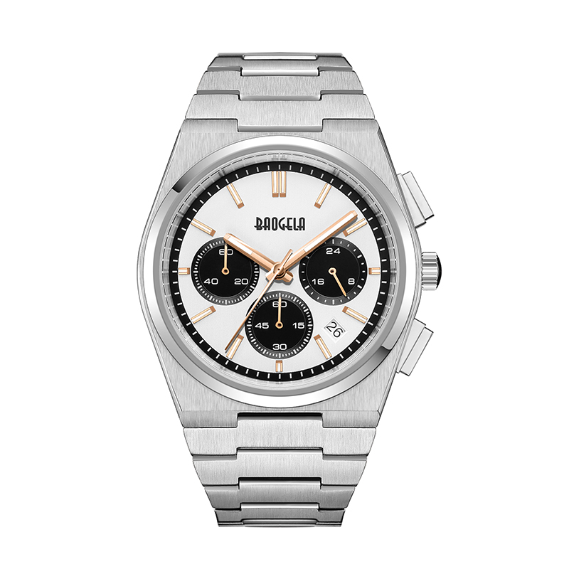 Baogela Top Brand Watches for Men Fashion Cronograph Sport Waterproof Quartz Watch 50tm Reloj casual de acero inoxidable Reloj Hombre 22803