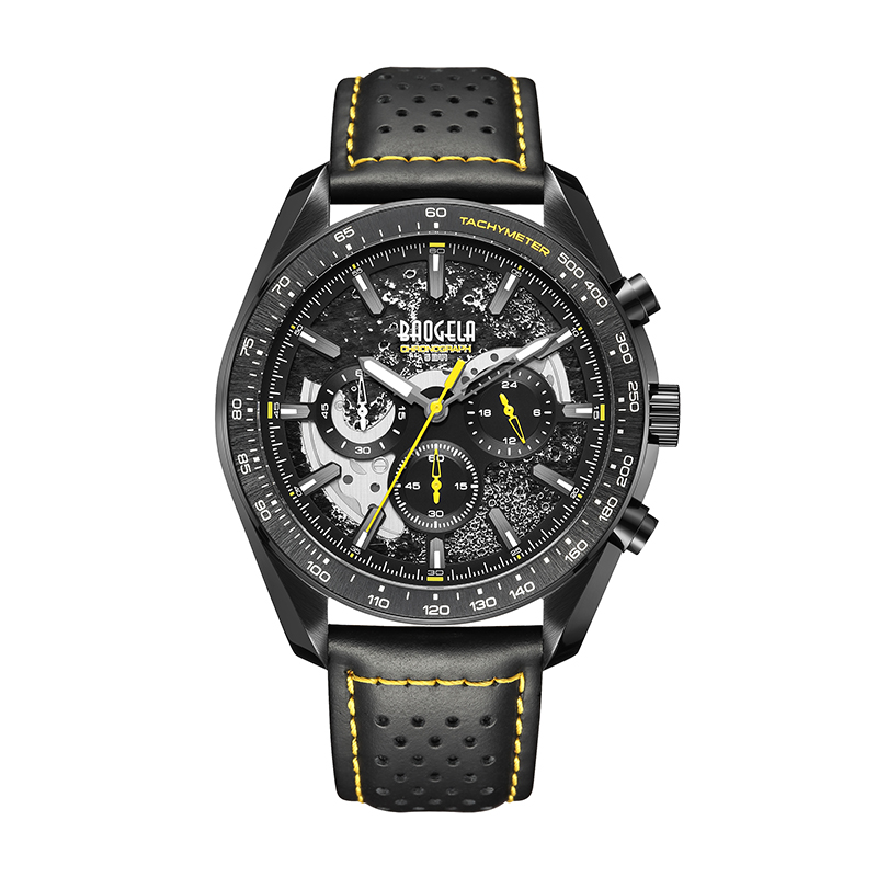 Baogela New Luxury Men Sport Quartz Male Cronograph Calendar Movimiento Japón 50Bar Top Market Reloj Genuine Leather Wutwatch 22804