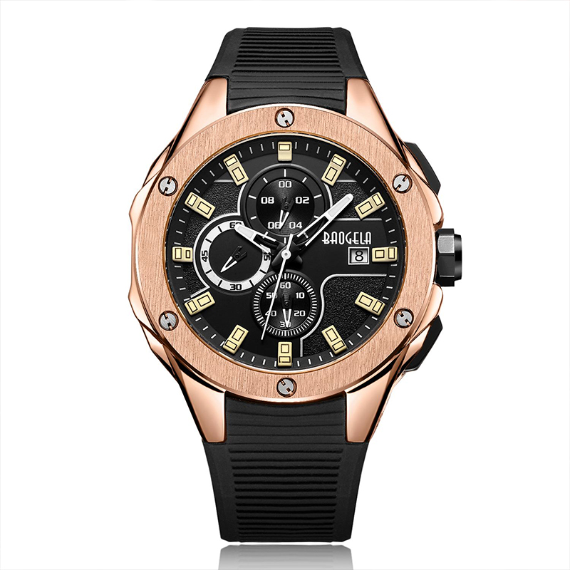 Baogela Brand de lujo Hombres Silicone Sports Sports Watchs Fashion Ejército Watch Man Chronograph Wutwatch Relogio Masculino Rose 22608