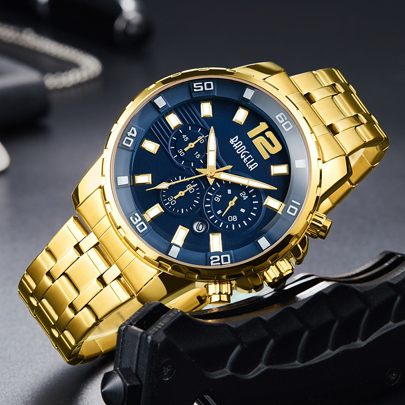 Baogela Quartz Men Gold Watch Top Brand Luxury Army Muñeco Muñeca Reloj Men Relogio Masculino Business Wristwatch 22700