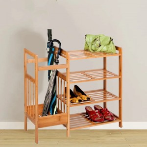 Pastel de zapatos de bambú de almacenamiento de entrada multifuncional de cuatro capa