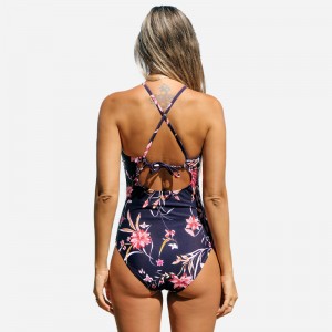 Rich Flower Corteut Back Back One Piece Swimsuit