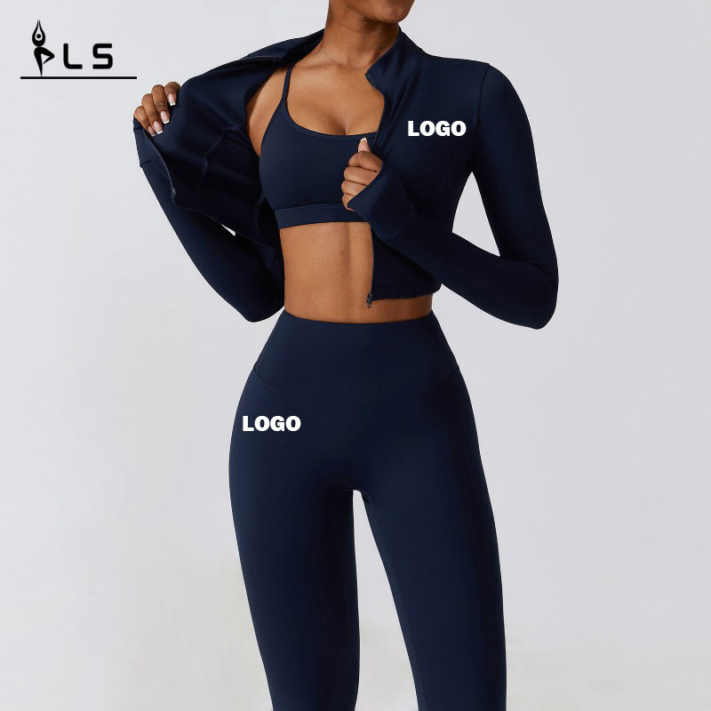 SC9281 3 piezas chaqueta deportiva farol leggings yoga de yoga fitness leggings gimnasia ropa de gimnasio ropa gimnasia con cremallera