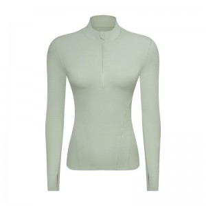 SC10268 Camiseta de camisa de gimnasia de manga larga de yoga Camiseta de gimnasio Entrenamiento de gimnasio Sport Spand Collar Medio Zip Sport Thish For Women