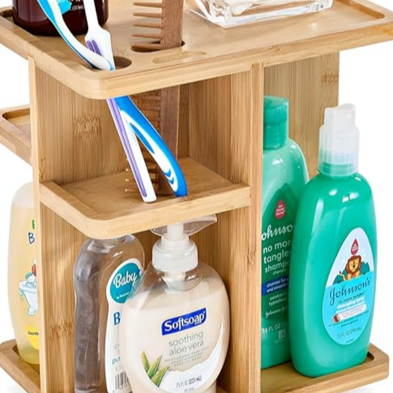 Organizador de maquillaje SORBUS 360 ° - Carruso de almacenamiento de maquillaje de madera de bambú para cosméticos, organizador de maquillaje giratorio para el cuidado de la piel para tocador, almacenamiento de baño