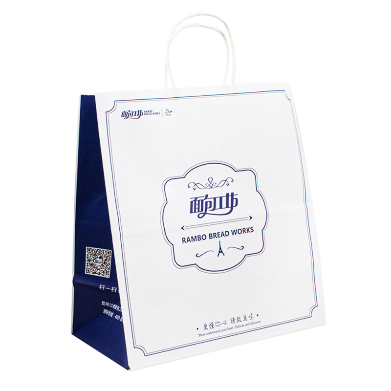 Bolsa de papelnegro blanco con logotipo, bolsas de papel kraft marrones recicladas con mango, bolsa de compras de papel kraft personalizada con su propio logotipo