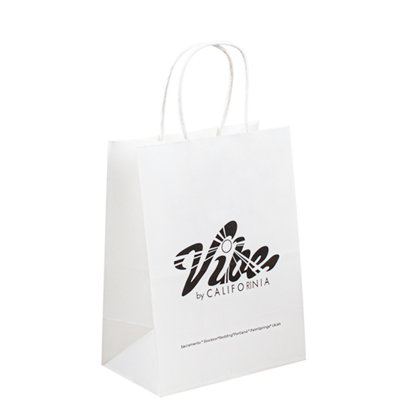 bolsa de papel kraft reciclable personalizada con su propio logotipo, bolsa de papel de compra personalizada para comida con mango