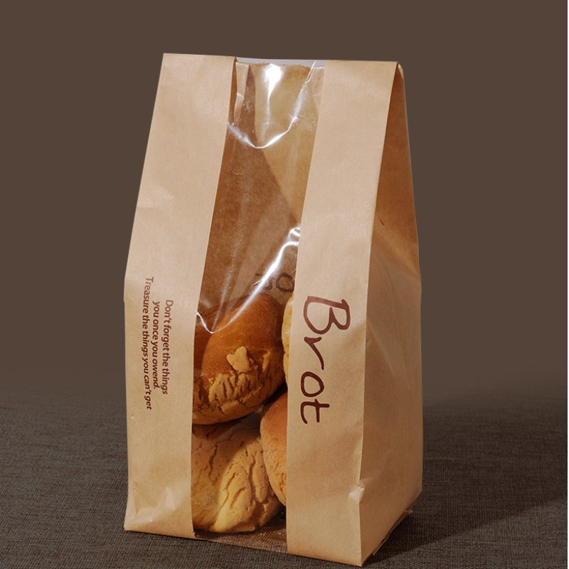 Bolsas de pan de papel plano reciclables bolsas de manualidades compostables con ventana