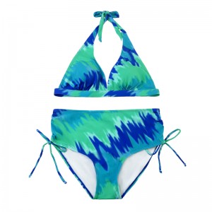 Traje de baño con correa de halter de color verde azulado pantano denatación denatación con traje de baño impreso