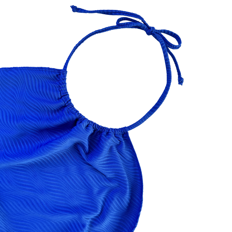 Vestido de correa de halter de tela especial de patrón azul