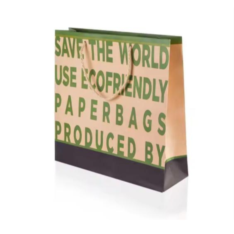 Biodegradable Diseño personalizado Reutilizable Logotipo impreso Brown Kraft Craft Boutique Boutique Paper Bolsas con mango de cinta