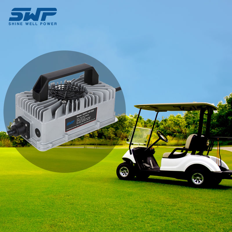 Cargador inteligente con certificación FCC y rango de voltaje de entrada de batería de carrito de golf de 100-240V batería de litio