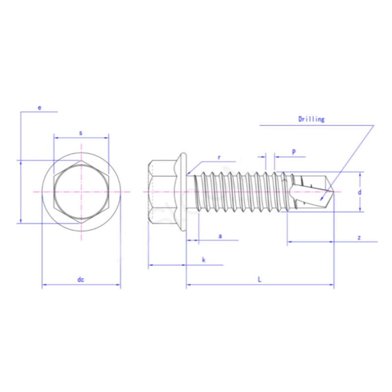 Brida hexagonal de acero inoxidable-tornillos autorroscantes