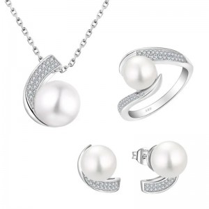 Anillo Hongde de plata de ley 925 con diamantes y perlas&Collar Collar Personalizado Conjunto De Anillos