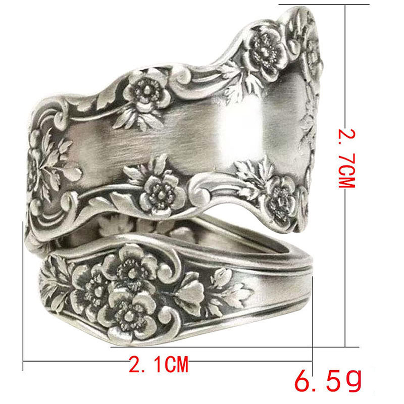 Anillo ajustable de cuchara oxidada de plata de ley 925 Hongde \