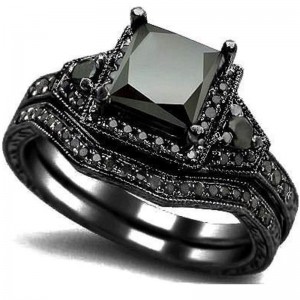 Anillo denovia Hongde de ónixnegro con corte princesa, aniversario, boda, diamante para mujer y hombre