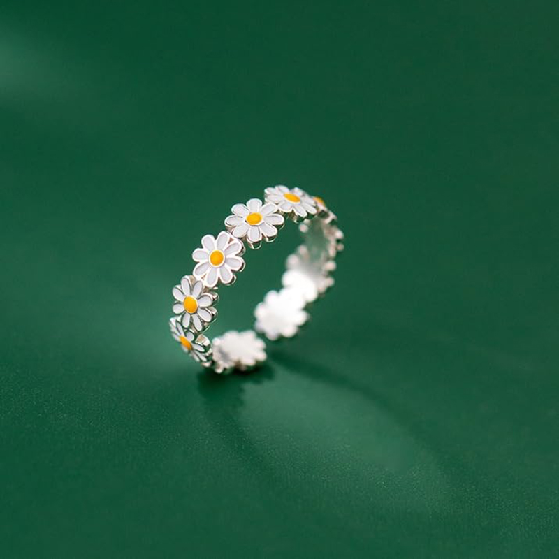 Anillos Hongde encantadores de margaritas y flores, anillo abierto Ajustable, anillo Daisy Delight para mujer y hombre