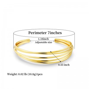 Hongde clásico simple multi-capa de plata-pulsera abierta chapada en oro