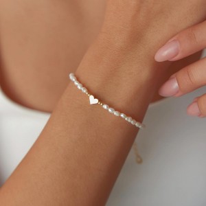 Oro Hongde 14K-Pulsera Corazón de Perlas Chapadas Pulsera Perlas del Corazón