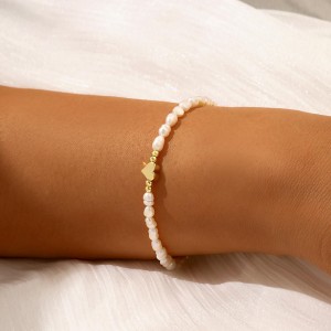 Oro Hongde 14K-Pulsera Corazón de Perlas Chapadas Pulsera Perlas del Corazón
