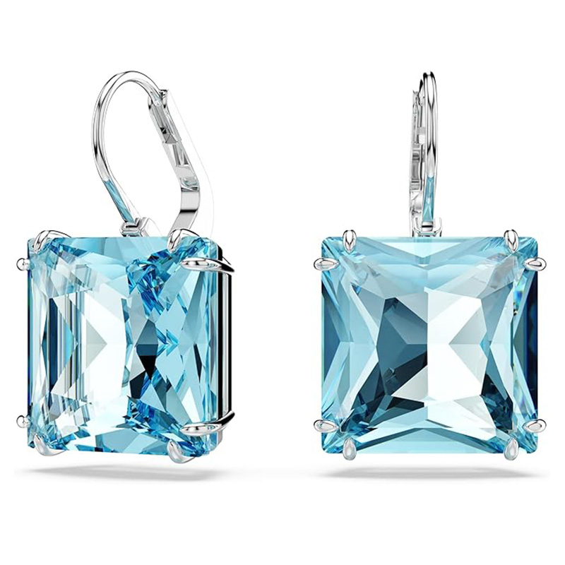 Pendientes Ocean Blue Crystal Square Pendientes Swarovski Millenia, Cristal de talla cuadrada, Azul, Baño de Rodio