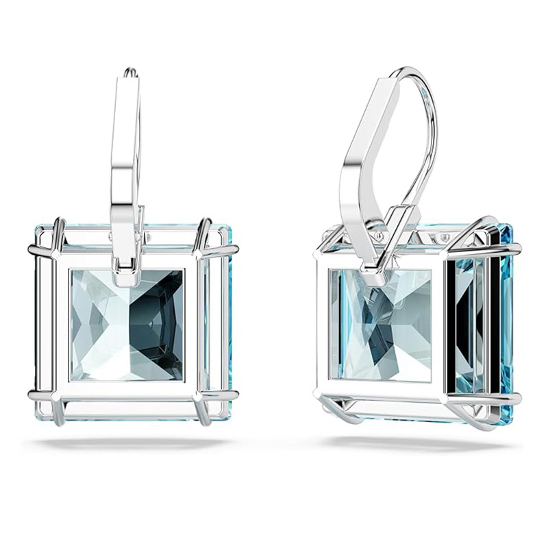 Pendientes Ocean Blue Crystal Square Pendientes Swarovski Millenia, Cristal de talla cuadrada, Azul, Baño de Rodio