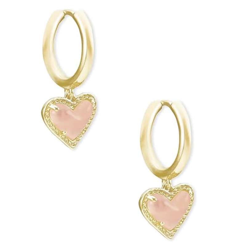 Pendientes de aro con dije de corazón rubor, pendientes Huggie de corazón para mujer, joyería de moda