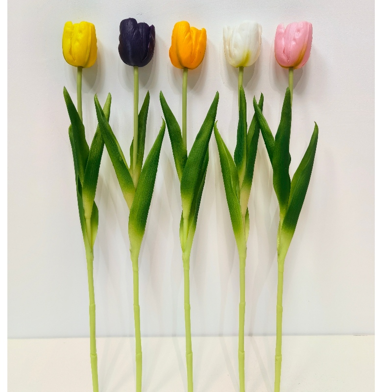 Productos promocionales, tulipán de flores artificiales, tallo único, tulipanes decorativos de simulación de tacto real para el hogar