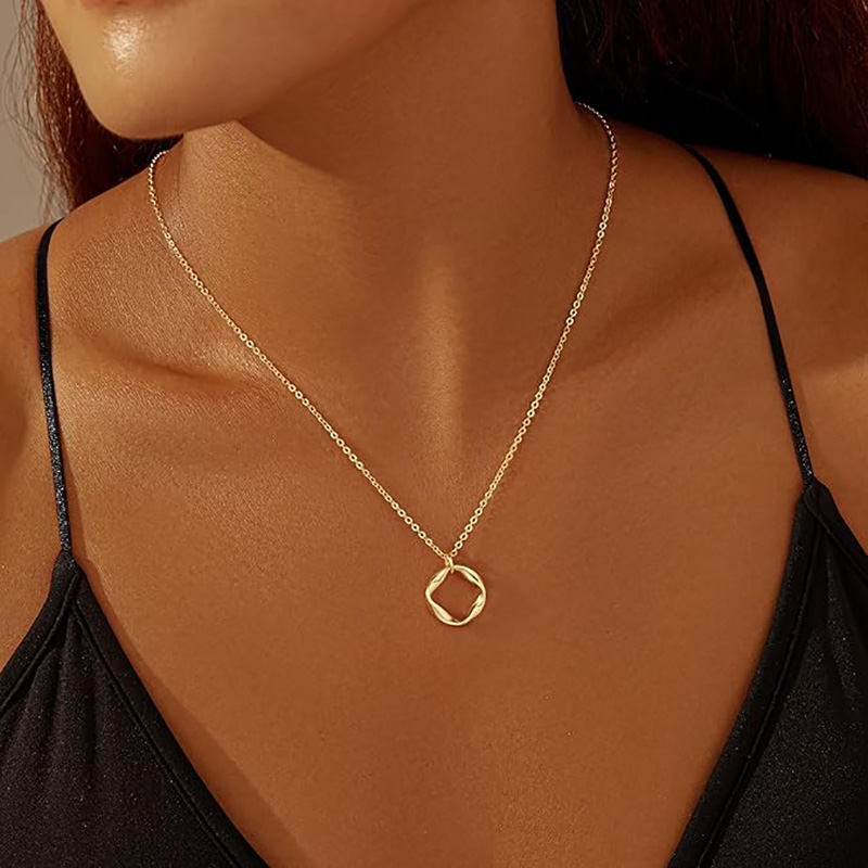 Doble Minimalista-Collar de capa chapado en oro de 4 quilates, collar de gargantilla con colgante de cadena con clip de círculo de moda, conjunto de joyas con lazo cruzado de diamantes de oro simple, regalos para mujeres