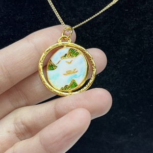 Collar largo de oro colgante de patrón colgante reversible