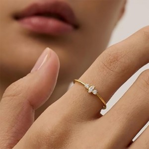 Elegante oro de 18k-Anillo de plata esterlina 925 chapado con marquesa y redondo-Corte de piedras de circonía cúbica: banda de compromiso de apilamiento minimalista