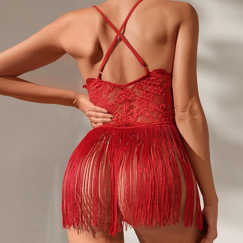 Lencería sexy, encaje sexy, diseño puro, profundo V - cuello para un aspecto seductor, con borla - paneles y cruzado - Vestido de suspensión respaldado, F2640 Precio:$79.99