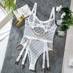 Lencería para Amazon Cross - borde: pura malla, sexy sin respaldo, alto - Bodysuit de cintura, lencería erótica con cadenas de metal. My96606 Precio:$109.99
