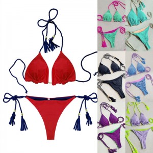 Sexy dos - bikini para chicas calientes. Estilo de triángulo, doble - color listón - bloqueo. Traje de baño de bikini de la playa, tres - Point Style 8826 Precio:$79.99