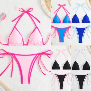 2025nuevo sólido - Mujeres para color\\\'Es sexy dos - Piece Triangle Color - Bloque de bikini. Estilo europeo y americano con corbatas, adecuadas para la playa y el precio termal Qt25003 Precio:$79.99