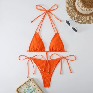 Nuevo 2025 europeo y americano-Estilo dos-bikini bikini trajes de baño para mujeres. Hecho de tela especial, disponible en colores sólidos y múltiples colores. Diseño triangular con cordones y sexy 8878 Precio:$79.99