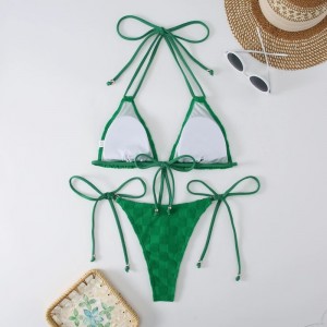 Nuevo 2025 europeo y americano-Estilo dos-bikini bikini trajes de baño para mujeres. Hecho de tela especial, disponible en colores sólidos y múltiples colores. Diseño triangular con cordones y sexy 8878 Precio:$79.99