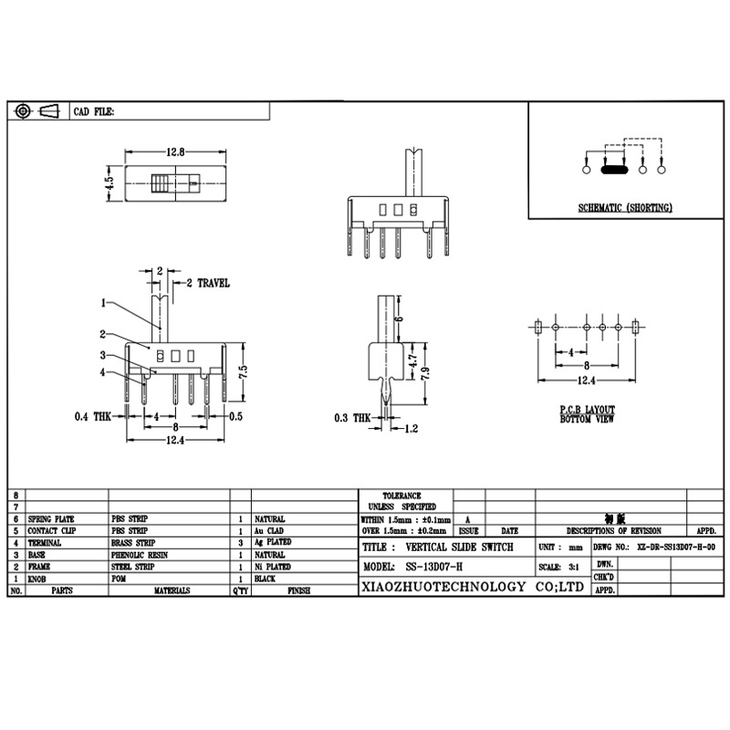 interruptor de deslizamiento SS13D07 Single-Fila cuatro-Interruptor de micro alternativa de micro, interruptor de palanca vertical para electrodomésticos, 3, 4, 5 y 6 posiciones interruptor deslizante