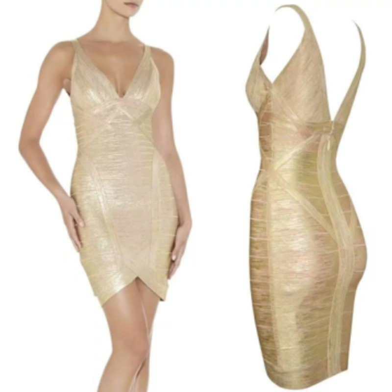 Mangates de doradas de dorado con estampado de verano Vestido de vendaje de vendaje apretado